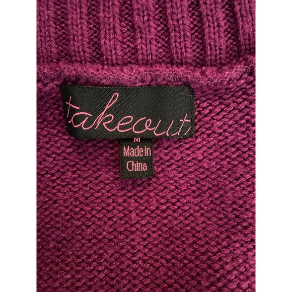 Takeout Sweater Cardigan Jacket Buckle Close Size Medium Purple Pink Magenta - Picture 6 of 9